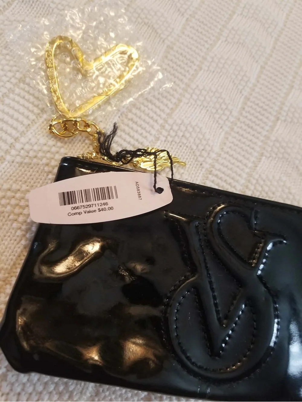 Victoria's Secret Black Patent Cosmetic Wristlet with Gold Charm